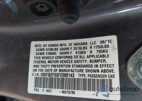 2015 Honda Civic Lx from USA, damaged, VIN 19XFB2F55FE088143